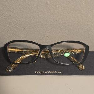 Dolce & Gabbana Women's Glasses in Black with Gold Detail